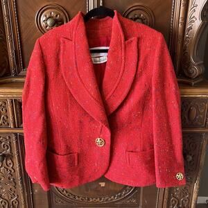 Vintage Nina Ricci Paris structured 100% wool red blazer.